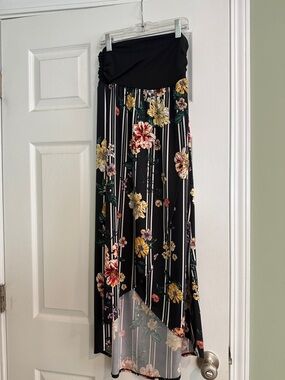 Apt. 9 Black High-Low Maxi Skirt with Floral Stripes